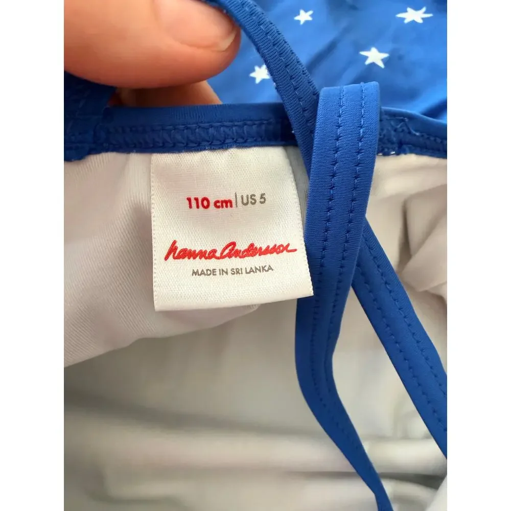 Hanna Andersson Girl's Blue Star Ruffle One Piece Swimsuit Size 5